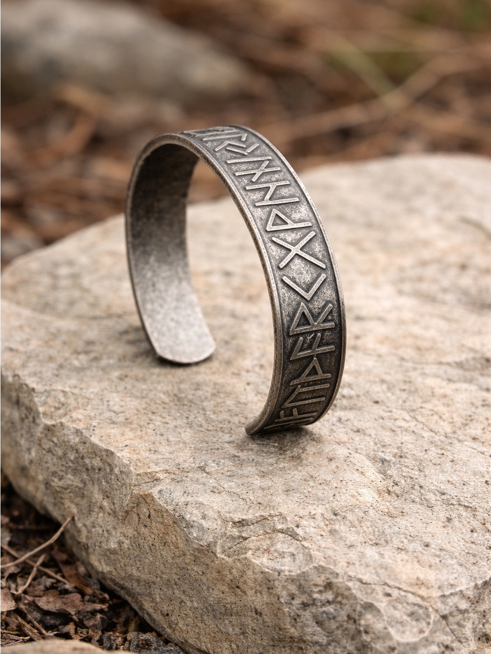 Stanley Antique Silver Rune Cuff Bracelet for Men